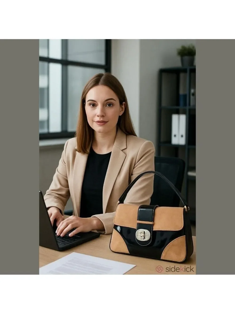 White House Black Market Tan and Black Suede Shoulder Bag Satchel.